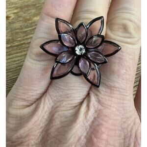 Big Vintage Metal Light Purple Flower Adjustable Cocktail Statement Ring